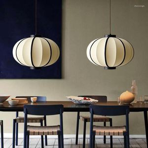 Pendant Lamps Modern Japanese Style Dinner Room Hanging Ceiling Light Fabric Lantern Lighting Fixture For Home Decor E27 Bulb LED