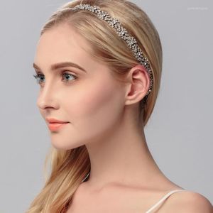 Başlıklar Kristal Elastik Gelin Saç Bandı Tiara Saç Aksesuarları Kadınlar Head Band Vine Gümüş Takı