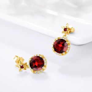 Stud Earrings Genuine Silve 925 Earrings14K Gold Garnet South Africa Diamond Flower Fine Jewelry For Women