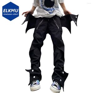 Pantaloni da uomo Fashion Bat Button Zipper Patchwork Punk Nero Bianco Streetwear Harajuku Hip Hop per uomo