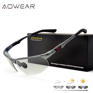 Solglasögon ramar Aowear Mens Pochromic Polarized Rimless Solglasögon Men Day Night Driving Chameleon Glasögon Bilförare Anti-glasögon 230712