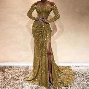 Casual Dresses Women Fashion Sequins Prom Dress Sexy Off Shoulder Long Sleeve Party Elegant High Side Split Mermaid Evening Gowns