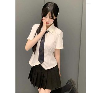 Work Dresses Jk Uniform Womens Button Up Tops And Blouse Skirt Basic Short Sleeve Crop Shirt Korean Fashion College Style Prepply School