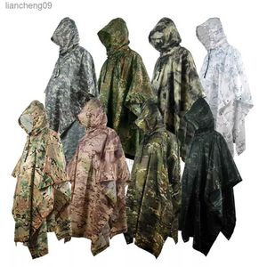 Outdoor wojskowy Poncho 210t+PU Army War Taktyczne polowanie na roga przeciwdeszczowe Ghillie Suit Ptorczyka parasolowy sprzęt deszczowy Akcesoria domowe L230620