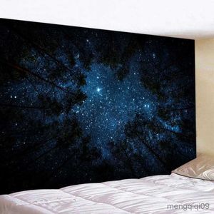 Tapestries Forest Starry Sky Tapestry Moonlight Night Psychedelic Bohemian Decoration Wall Hanging Home Room Art Bakgrund Dekoration R230713