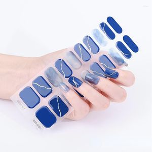 Nail Stickers 1 Sheet Semi Cured Gel Full Cover Solid Blue Wraps Self Adhesive Manicure Decoracion Strips Art