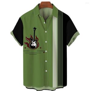 Camicie casual da uomo Hawaiian For Men Guitar Stripe Stampato Maniche corte allentate Camisa oversize da spiaggia con bottoni 5XL
