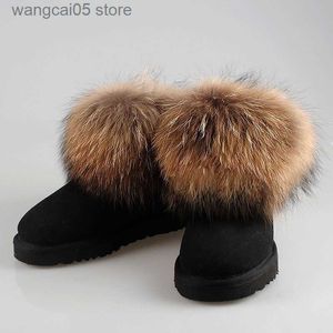 Stivali 2022 Spedizione Gratuita! Marca Natural Furcowhideand 100% lana di volpe inverno caldo pelle bovina stivali da neve in vera pelle scarpe da donna T230713