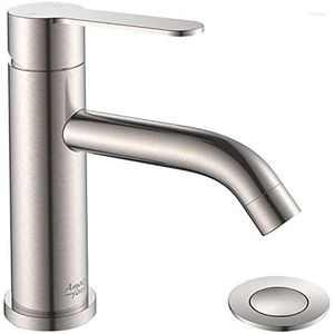 Kitchen Faucets AMAZING FORCE Single Handle Bathroom Faucet Brushed Nickel Sink Hole With Up Drain Assembly 1.2 GPM