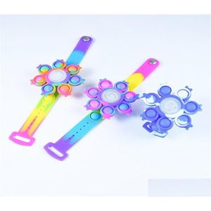 Brinquedo de descompressão Rainbow Fingertip Gyro Toys Party Favor Led Luminous Wristband Sile Rebound Squeeze Push Bubble Bracelet Watch Dro Dhvze