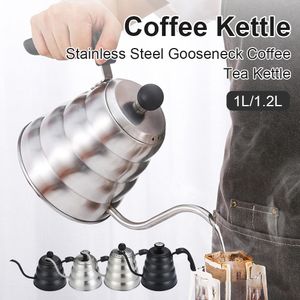 コーヒーポット1L1.2Lコーヒーケトルステンレススチールグースネックコーヒーティーケトルと温度計ゴムハンドルクラウドドリップケトル230712