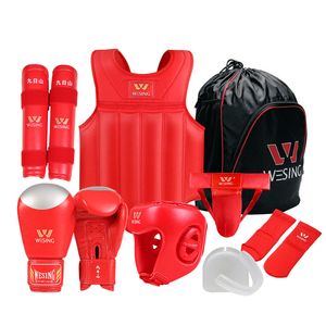 Skyddsutrustning som är 8 stycken Set Martial Arts Boxing Gloves Helmet Shin Guards Wushu Sanda Protectors Competition Equipment EO 230713