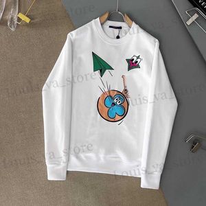 Erkek Hoodies Sweatshirts Doğru Versiyon 2022SS Sonbahar/Kış Yeni Uçak Baskı Mektubu Yuvarlak Boyun Erkek ve Kadınlar İçin Uzun Kollu Kazak T230713