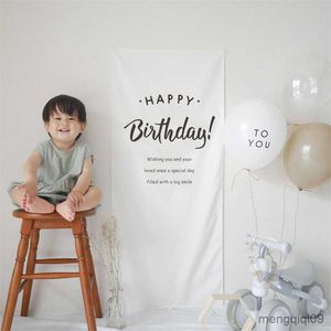 Arazzi Ins Simple Birthday Happy Wall Background Hanging Cloth Bambini Baby Adult Birthday Party Tapestry Scene Photo Prop Decoration R230713