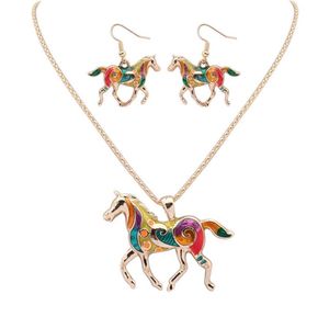 Brincos colar conjuntos de joias de animais para mulheres arco-íris cavalo estrela do mar colares amuleto de festa S1