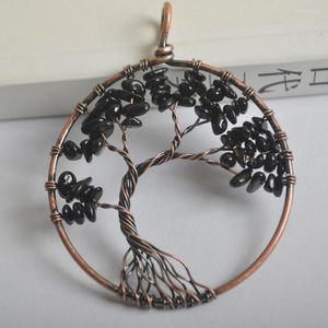 Wisiorek naszyjniki naturalne szczęście ręcznie robione drzewo życia czarny obsydian brąz drut miedziany Wrap GEM biżuteria S1291