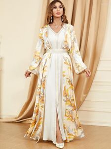 Abbigliamento etnico Abito Ramadan Caftano islamico 2 pezzi Set Donna Abaya Abito con scollo a V Splicing Musulmano Dubai Pinta Moda