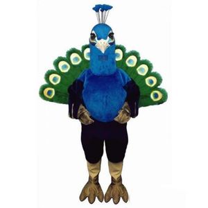 Traje de mascote de pavão azul de alta qualidade Halloween Natal fantasia festa personagem de desenho animado traje terno adulto feminino vestido Carni254F