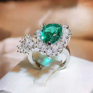 Cluster Rings 925 Silver High Quality Fancy Coloured Tourmaline Emerald Ring Teardrop Pear Shaped Horse Eye Women Party Jewellery