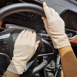 Five Fingers Gloves Fashion Women's Short Spring Summer Cycling Half Finger Thin Cotton Sun Protection Anti-UV Sunscreen Driving Gloves 230712