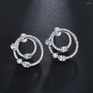 Studörhängen 11.11 Försäljning Oorbellen Voor Vrouwen Double Circle Design Nickel Free Plated Anti Allergic Studs With Cubic Zircon 2 Ways Wearing