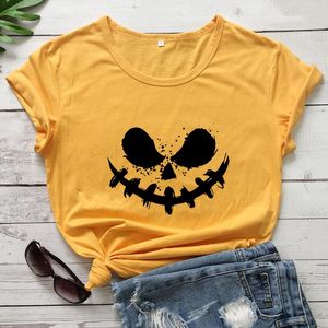 女性の Tシャツハロウィン怖い笑顔 Tシャツおかしいカボチャの顔グラフィック Tシャツトップ不気味な女性秋の休日ホラー Tシャツ