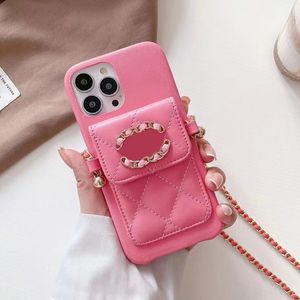 iPhone 11 Pro Max Case Designer Phone Case Chains Kette Crossbody Wallets Card Pockets for Apple 14 13 12 XR XS 8 7 Plus Luxury Diamond Velvet Lining Covers Pink