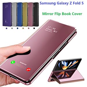 Samsung Galaxy Z Fold 5 Case Flip Book Standスマートカバーのミラーメッキケース