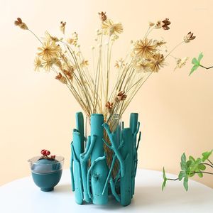 Vasen Nordic Holzvase für Pflanzen Wohnzimmer Esstisch Blumenarrangement Kunst getrocknete Heimdekoration Zubehör