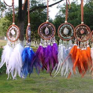 Chip raw Crystal Stone Exquisite Car Interior Decoration Charms Pendant Feather Dream Catcher View Mirror Car Hanging Accessories