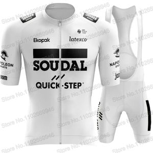 Radfahren Jersey Sets Weiß Soudal Quick Step Team Set Kurzarm TDF Kleidung Herren Bike Shirts Anzug Fahrrad Trägerhose MTBRopa 230712