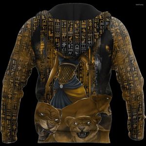 Bluzy męskie bogowie Egiptu - Sekhmet 3D Printing jesienna moda Mężczyzna z kapturem Unisex Hooded Bluza Street Street Casual Jacking Tracksuit