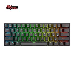 Teclados RK61 ROYAL KLUDGE 60 Teclado Mecânico 61 Teclas Ultra Compacto RGB Sem Fio Bluetooth Gamer teclados para Desktop Tablet Laptop 230712