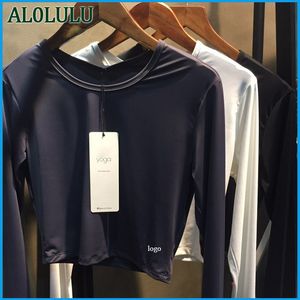 Al0lulu Yoga Tops Women's Sports Long SleeveショートウエストトップトレーニングフィットネスロングスリーブTシャツ