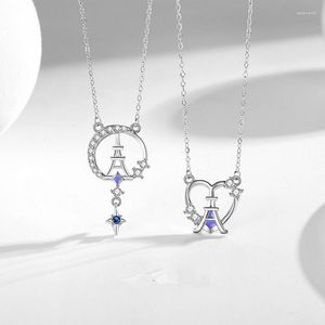 Kedjor Fashion Zircon Star Eiffel Tower Charm Necklace Pendant For Women Girls Sweet Party Heart Hjärtsmycken Presenttillbehör Gåvor DZ548