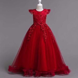 Girl's Dresses 4-15 Years Kids Dress Flower Long Lace Elegant Teenagers Ball Gowns Dresses Girl Party Evening Bridesmaid Princess ClothingHKD230712
