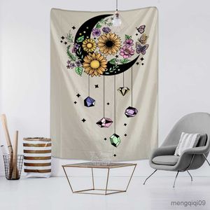 Tapeçarias Lua Flor Tarot Tapeçaria Pendurado na Parede Mount Bohemian Hippie Tapiz Feitiçaria Psicodélico Decoração de Quarto R230713