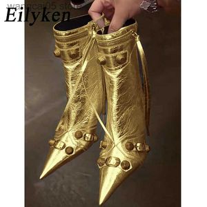 Boots Eilyken Fashion Pointed Toe Boots Women Chain Fringe Zipper Pumps Heels Soft Leather Ladies Party Ladies Shoes T230713