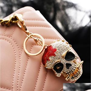 Chaveiros Lanyards Retro Skl Skeleton Chaveiro Bolsa Acessórios Cristal Strass Liga Punk Carro Correntes Jóias Presentes Drop Delivery Dhf3A