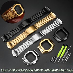 Watch Bands Modified Suit watchband For Casio GSHOCK DW5600 GWB5600 GWM5610 Stainless steel metal Bezel watch case strap Repair Tool 230712