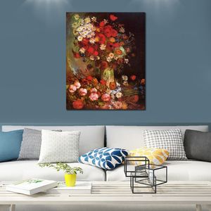 Vase with Poppies Cornflowers Peonies Vincent Van Gogh Painting Handmade Oil Reproduction Landscape Canvas Art High Quality