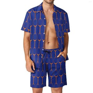 Fatos de treino masculinos Gator Wine Glasses Beachwear Conjuntos masculinos Wines Lovers Conjunto de camisas casuais Summer Shorts personalizados 2 peças Terno legal tamanho grande 2XL 3XL