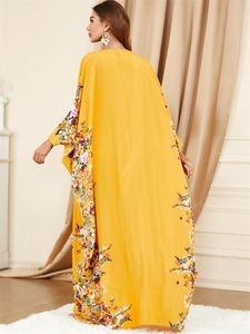 Garnitury żółty Ramadan Eid Mubarak Kaftan Dubai Abaya Pakistan Turcja Islam Muzułmańska Długa Maxi Dress for Women Robe Femme Musulmane Caftan