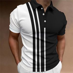 Men's Polos Fashion Men'S Polo Stripe Plate Printing Summer Men'S Clothing Daily Casual Short Sleeve Loose Oversized Sweatshirt Street Tops 230712