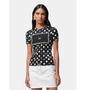 23SS tee bayan tişört kadın tasarımcı giyim yuvarlak boyun saf pamuk yedi yıldızlı ladybird kelebek polka nokta baskı ince kısa kollu tişört üst kadın kıyafetleri A1
