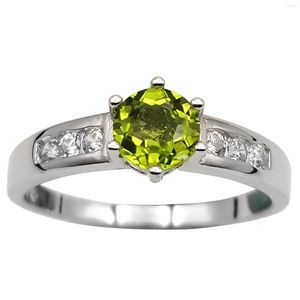 Pierścienie klastra kobiety 925 Pierścień Peridot Srebrny Zielony Naturalny kamień szlachetny 6 mm Crystal Class