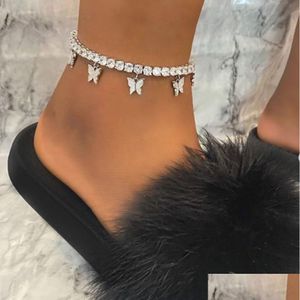 Fußkettchen Mode Schmetterling Fußkettchen Strass Tennis Kette Fuß Schmuck Für Frauen Sommer Strand Ketten Drop Lieferung Dhauj