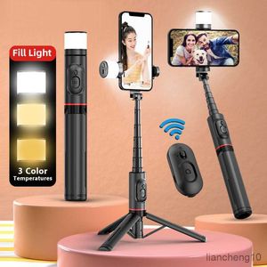 Selfie Monopods Q12S Selfie Stick Treppiede con luce di riempimento Supporto per smartphone Bluetooth wireless portatile per trasmissione in diretta Huawei iPhone Android R230713