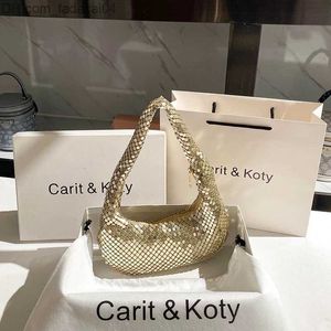 Torby wieczorowe Złote Metal Mesh Bag na ramiona dla kobiet w wysokiej jakości cekiny Cearów Evening Clutch Worka Dinner Party Błyszcząca portba portfela Z230714