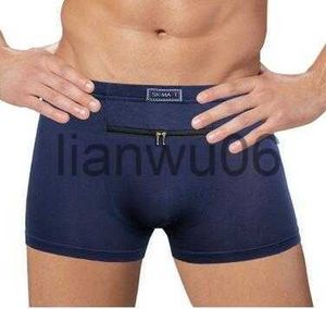 Underbyxor dropshipping Men's Antitheft Underwear Big Pockets Boxer Four Quarter Antitheft Briefs Single Zippers Panties J230713